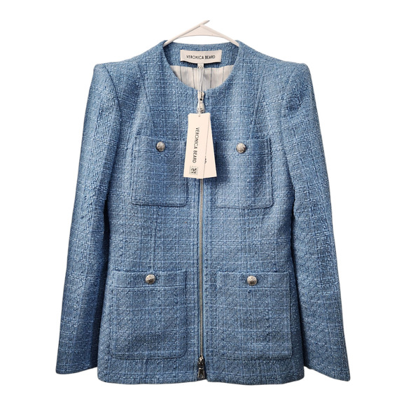 VERONICA BEARD Tweed Agni Dickey Jacket 0 Blue Quiet Luxury Classic Old Money - Picture 1 of 12